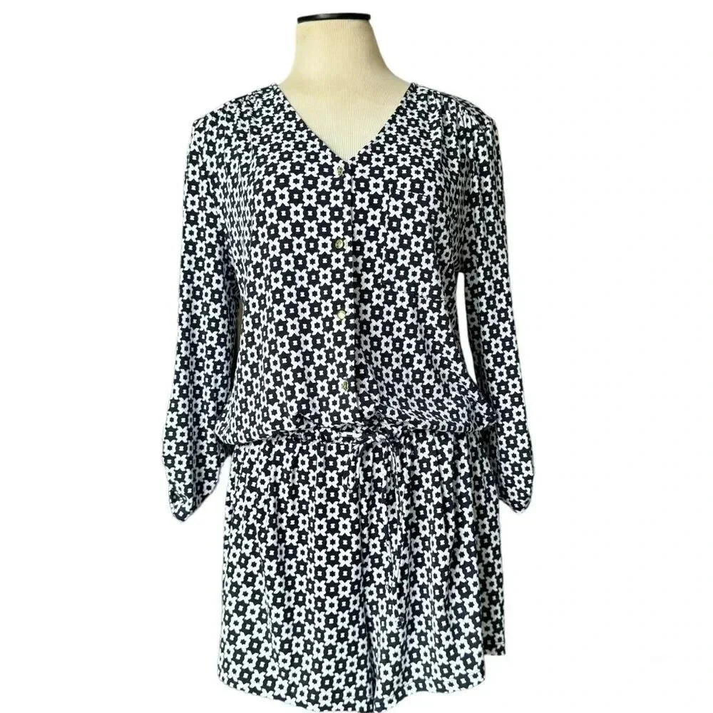 Kaari Blue Summer Long Sleeve Womens Blue & White Romper w Buttons Size …💙